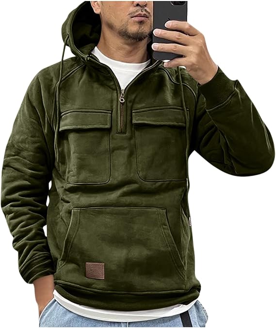 Hoodies for Men Long Sleeve Athletic Fashion Pullover 14 Zip Tactical Workout Fit Jacket Sweatshirts with Pockets