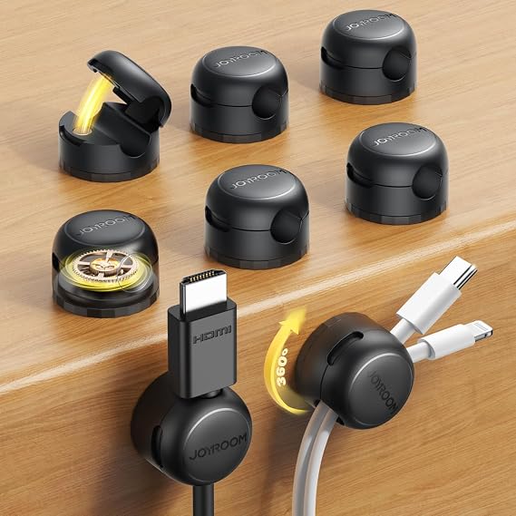 JOYROOM 8 Pack Magnetic Cable Clips, 360 Swivel Cord Organizer Wire Holder