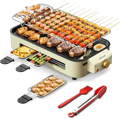 AORAN Indoor Grills Electric Smokeless Versatile Smokeless Indoor Grill for Home Cooking, Featuring Indoor Grills Electric Smokeless, Skillet Griddle, and Kitchen Griddle White
