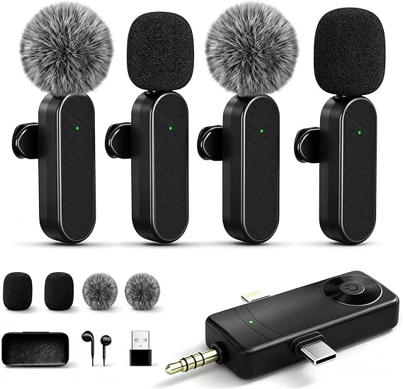 4 Packs Wireless Lavalier Mic for iPhone Android Camera