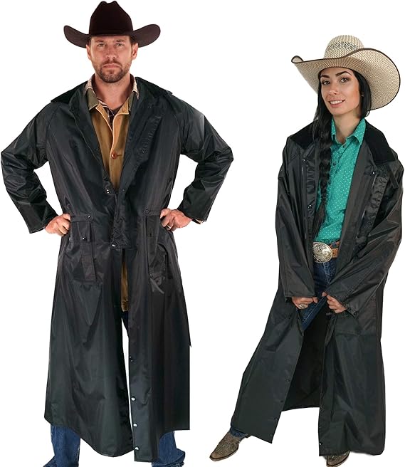 Southwestern Equine American Cowboy Saddle Slicker Rain Coat Duster 100% Waterproof Full Length Unisex