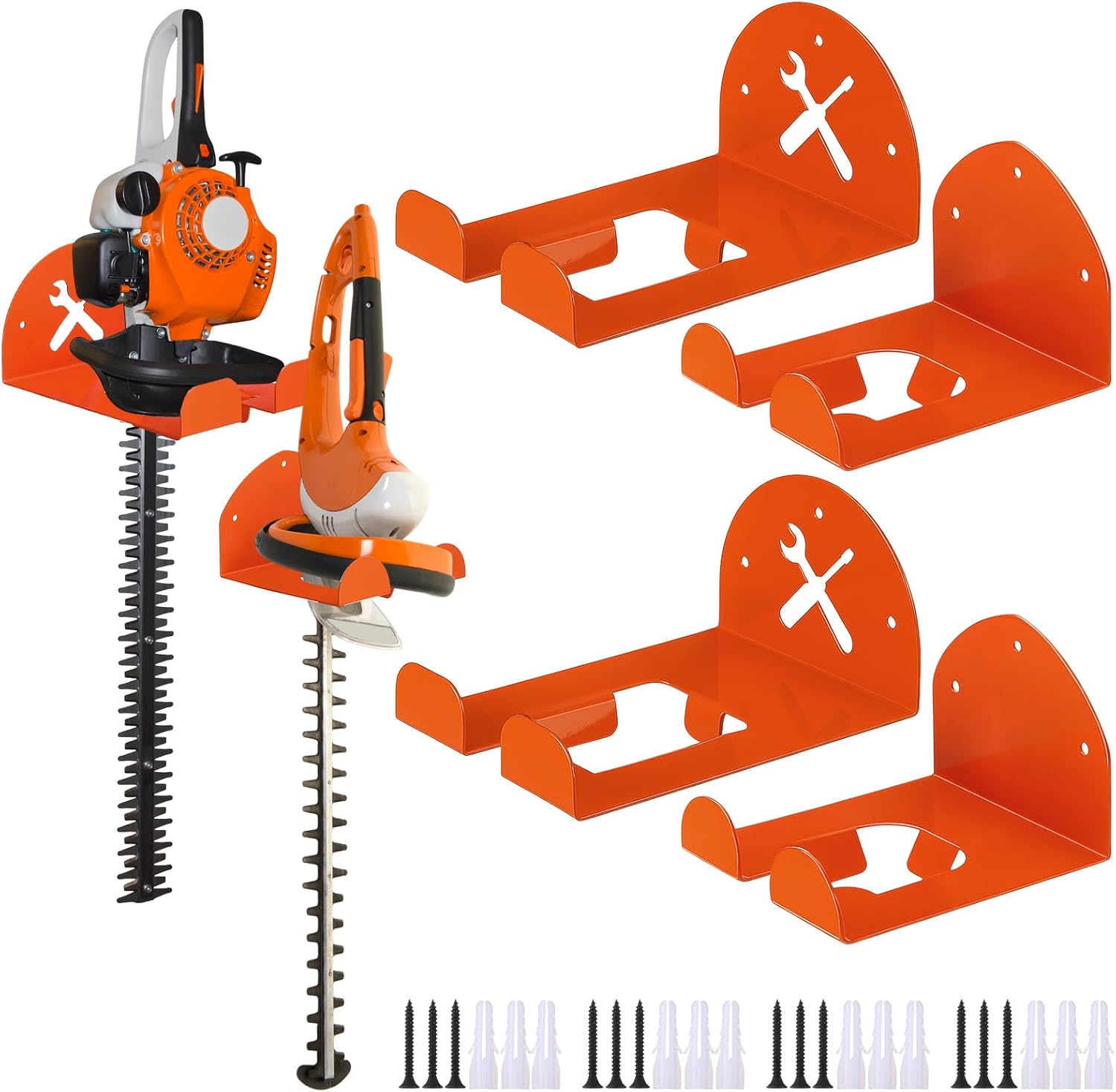 4 Pack Upgraded Trimmer Rack Wall Mount 8 and 5.9 Heavy Duty Weed Eater Hanger for Garage Wall Bracket Garden Power Tool Holder Organizer Hooks for Grass Hedge Trimmer, Leaf Blower, Chainsaw