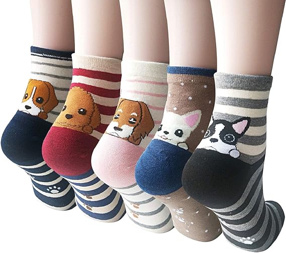 YSense 5 Pairs Womens Fun Socks Cute Dog Cat Print