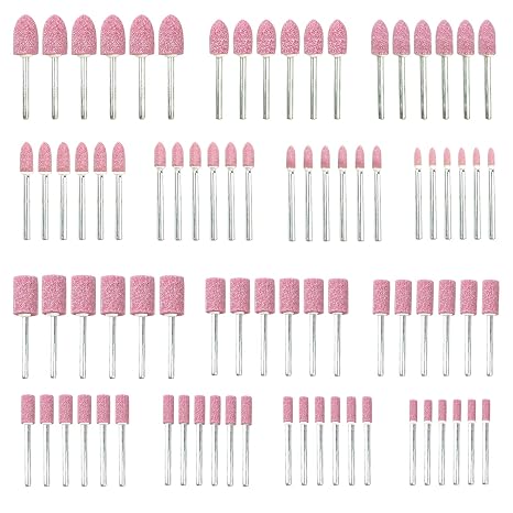 84PCS Abrasive Mounted Stone Grinding Wheel, 1/8 (3mm) Shank Head Mounted Grinding Point Stone Heads Tool Grinding Wheels Bit Set, 2 Shaped and 7 Sizes 3mm,4mm,5mm,6mm,8mm,10mm,12mm