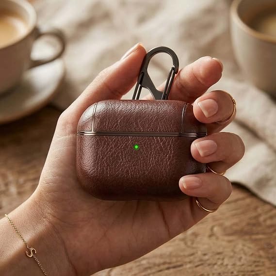Apple AirPods Pro 3 Kılıf Kancalı Lüks Deri Görünümlü Koyu Kahverengi