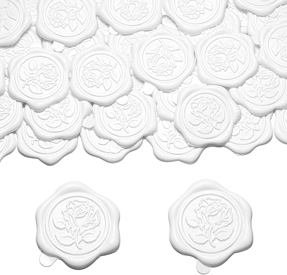 50pcs Wax Seal Stickers, 1.14in/29mm White, Rose Vintage Wedding & Party Stickers