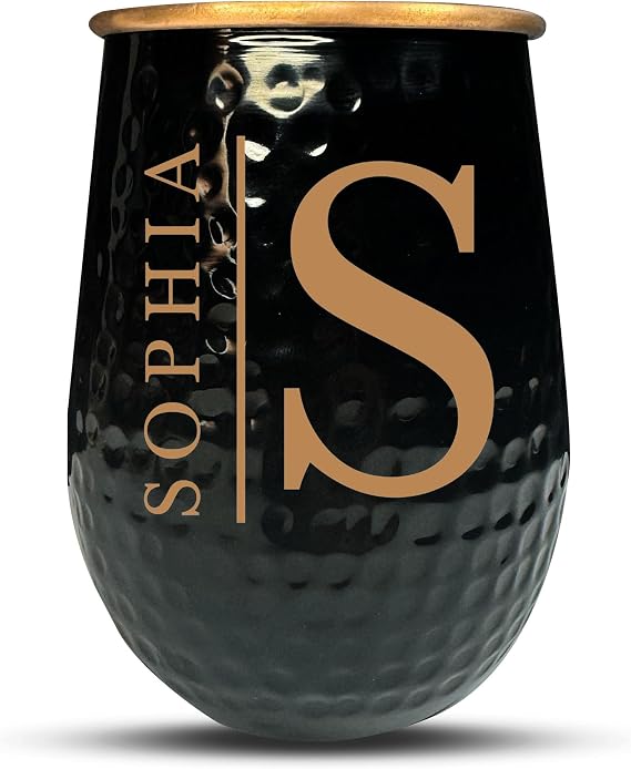 Custom The Grip Mule Pure Copper Moscow Mule Mug with Personalized Bold Horizon Monogram Theme Engraving for the Palm of Your Hand | Cold Drinks Only | No Handle | 1 Cup | 18 Oz | Black