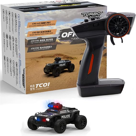 FLYCOLOR Turbo Racing 1:76 C82 Mini RC Police Truck Black Full Proportional