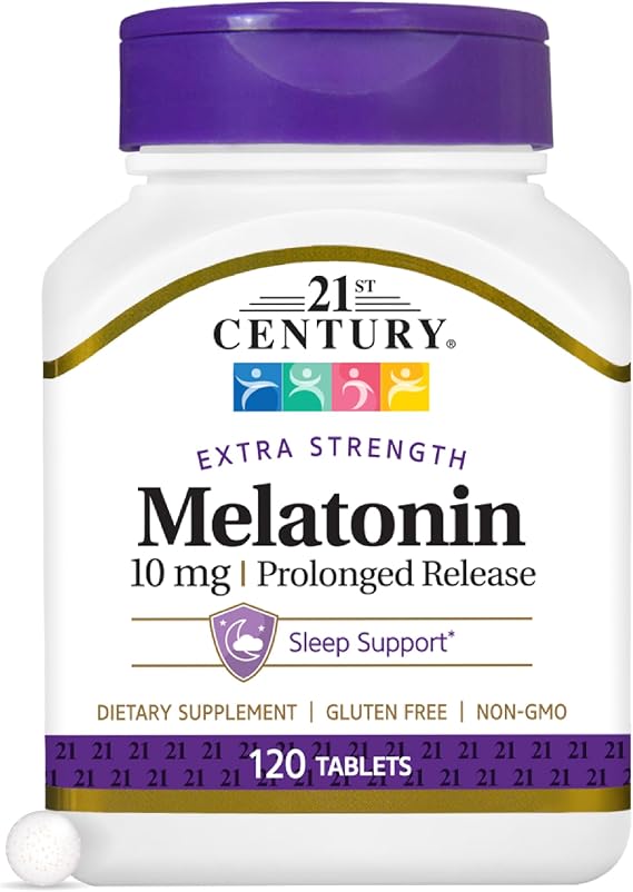 21st Century Melatonin 10mg Prolonged Release Sleep Aid, 120 Tablets | Extra-Strength 10 mg Melatonin Prolonged-Release Sleep Aid, Adults, Helps You Fall Asleep & Stay Asleep Through the Night