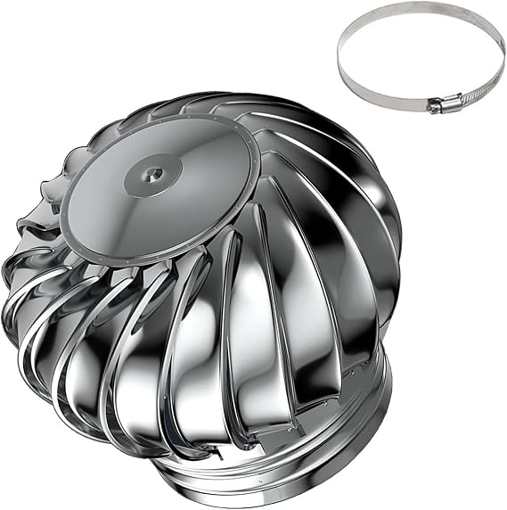 Roof Wind Turbines Cap Vent Rotating Roof Vents, 4 8 10In Stainless Steel Exhaust Cap Roof Flue Vent, Roof Ventilator Round Automatic Working, for Kitchen, Canteen Ventilation, Commercial
