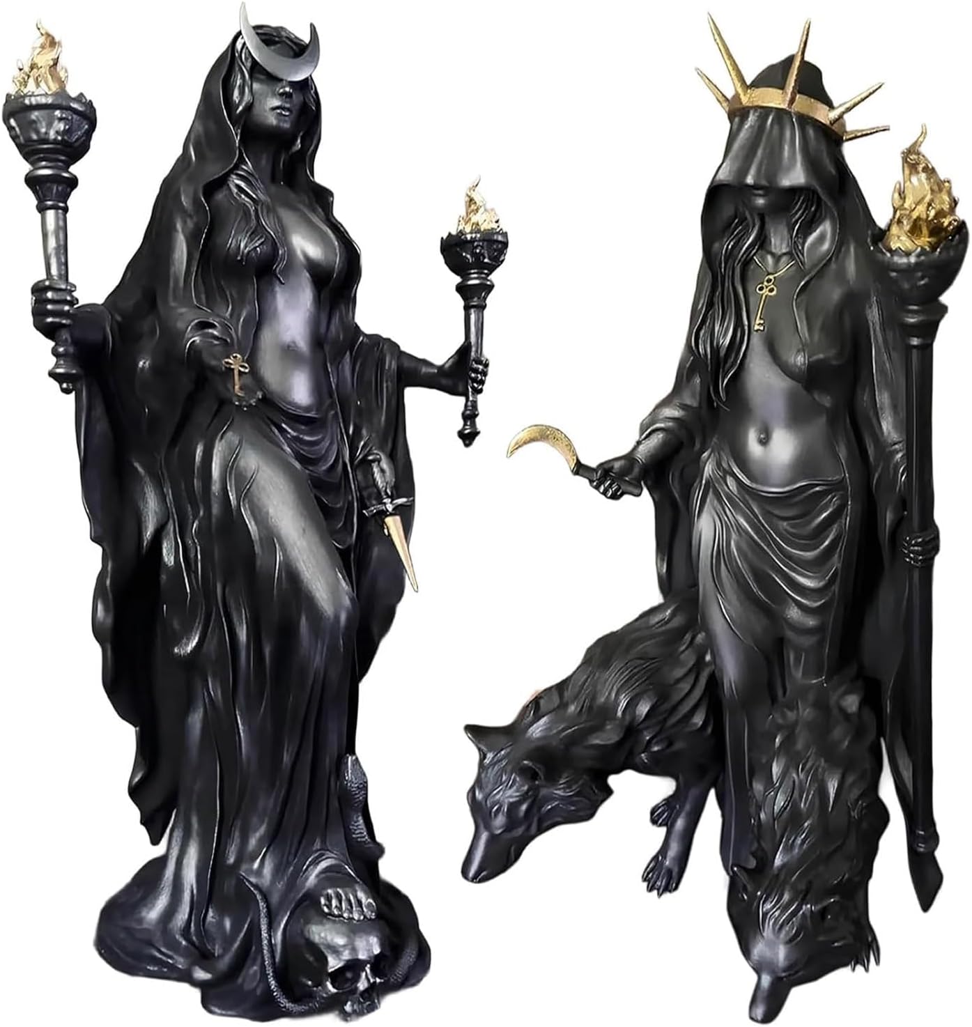 Hekate Niktipolos, The Witch of The Night, Underworld Hekate Phōsphoros Light-Bringer or Morning Star Resin Statue,Hecate Greek Goddess with Her Hounds of Magic Resin Sculpture AB