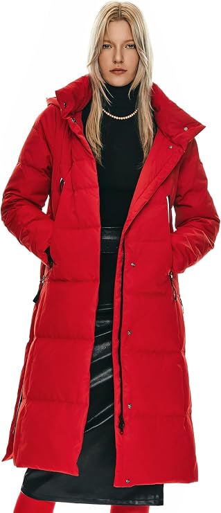 Orolay Women's Thickened Long Down Jacket Winter Down Coat Hooded Puffer Jacket with Side Zipper