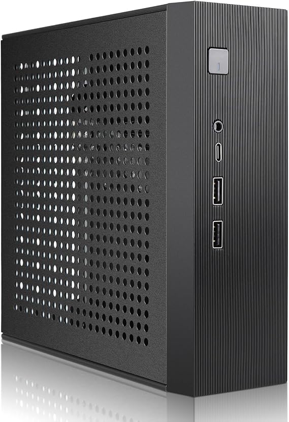Mini ITX HTPC Case SFF Small Form Factor Mini-Tower PC Case 0.6mm SPCC | Computer Chassis Vented Panels Support Mini-ITX Motherboard(170x170mm) with USB-C Audio for Desktop PC Wall-Mounted