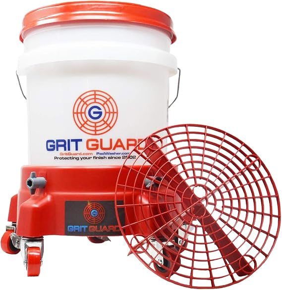 Grit Guard 5 Gallon Washing System | Includes 5 Gallon Bucket, Grit Guard, Bucket Dolly, and Gamma Seal Lid | for Car Wash and Detailing | Red - Made in the USA