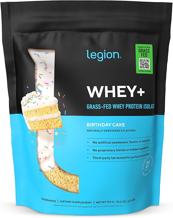 LEGION Whey Protein Whey Isolate from Grass Fed Cows Birthday Cake, 30 Servings - Whey Protein Isolate Powder Low Calorie, Non-GMO, Sugar Free, Lactose and Gluten Free, All Natural Protein Powder