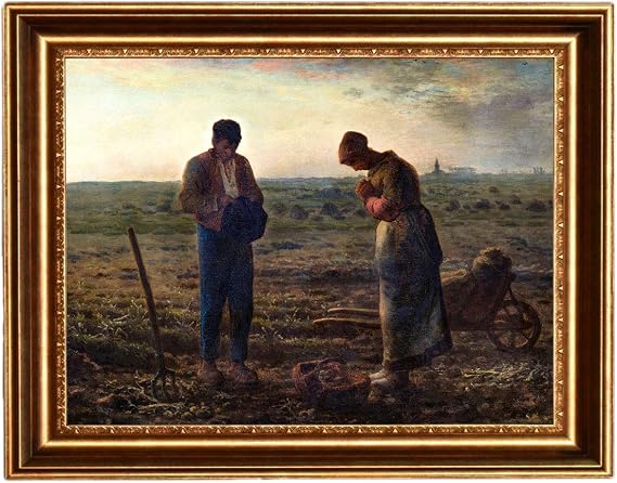 ELITEART-The Angelus by French painter Jean-Francois Millet Oil Painting Reproduction Giclee Wall Art Canvas Prints-Framed Size:25"x21"