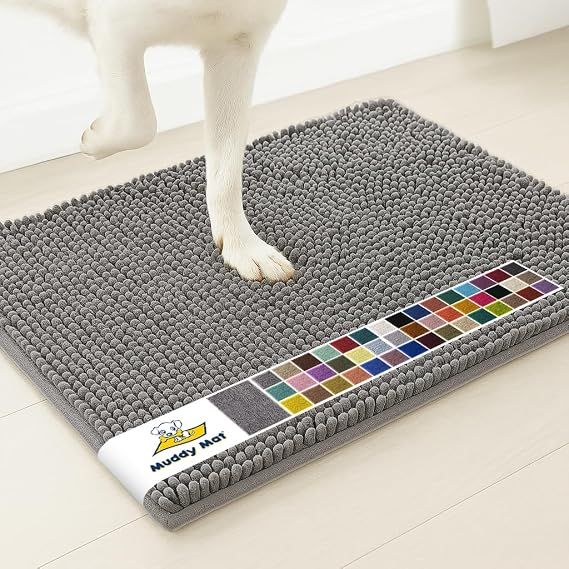 Muddy Mat | Super Water Absorbent Door Mat Indoor, Microfiber Quick Dry Chenille Entryway Rug, Slip Resistant Front Door Mat, Indoor Mats for Entryway, Machine Washable Pet Rug, Grey 3ft x 3ft