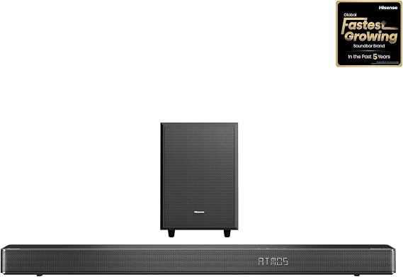 Hisense AX3125H 3.1.2Ch Sound Bar with Wireless Subwoofer, 440W, Dolby Atmos, Bluetooth 5.3, EzPlay, 4K HDMI Pass Through, Roku TV Ready, DTS:X,