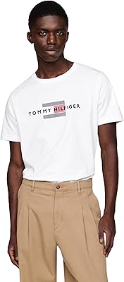 Tommy Hilfiger Mens Short Sleeve Cotton Graphic T-Shirts with Embroidered Flag Logo, Also Available in Big & Tall
