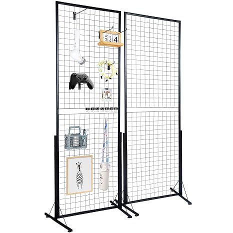 VEVOR 2 x 5.6 Ft Grid Wall Panels, 2 Packs Wire Gridwall Display Racks Tower with T-Base, Floorstanding Double Side Gridwall Panels, Retail Display with Extra Clips and Hooks for Art Craft Shows | Floorstanding Double Side Gridwall Panels with T-Base, Retail Display with Extra Clips and Hooks for Art Craft Shows