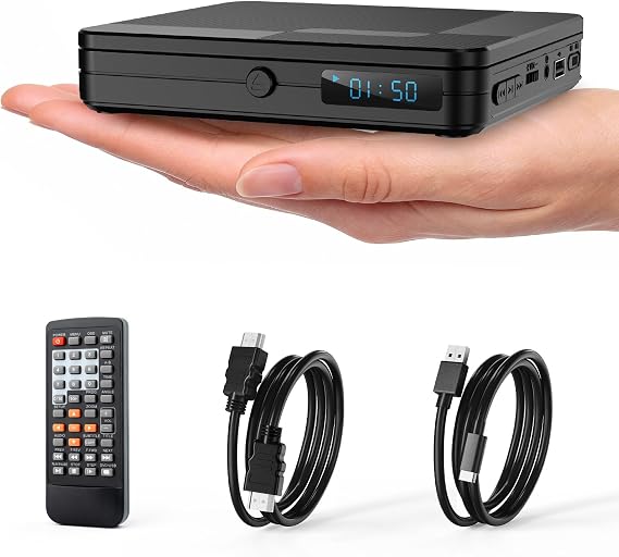 Mini DVD Player for TV - Multi Region Free 1080P HD Small Compact CD DVD Player with HDMI Output, Headphone Jack, USB 2.0, PAL/NTSC Support for Smart TV (Remote Included)