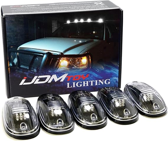 iJDMTOY 5pcs Clear Lens Xenon White Full LED Cab Roof Clearance Running Light Kit Universal Fit Compatible With Truck SUV 4x4