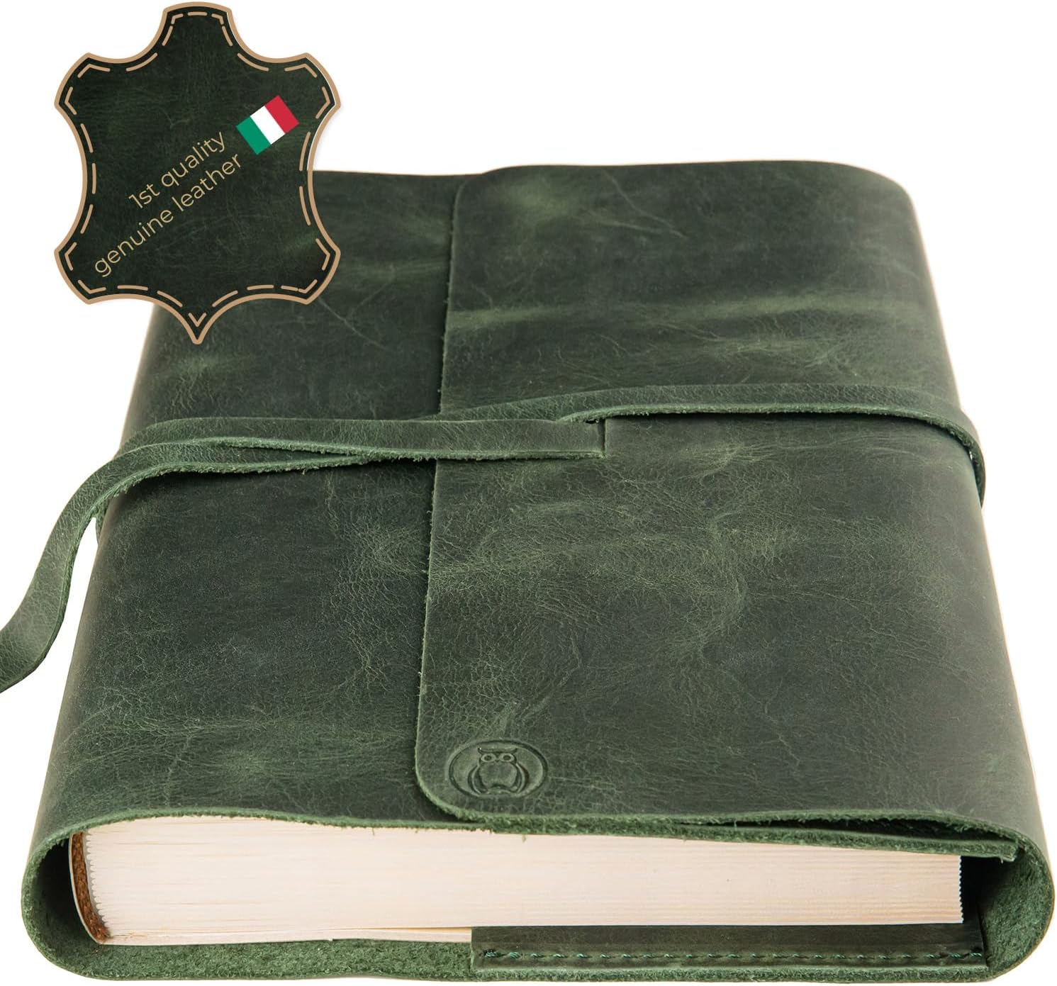 Genuine Italian Leather Journal - Refillable Leather Bound Journal with 320 A5 Pages - Vintage Handmade Notepad for Men & Women - Dark Green Drawing Sketchbook - Travel Diary for Writing