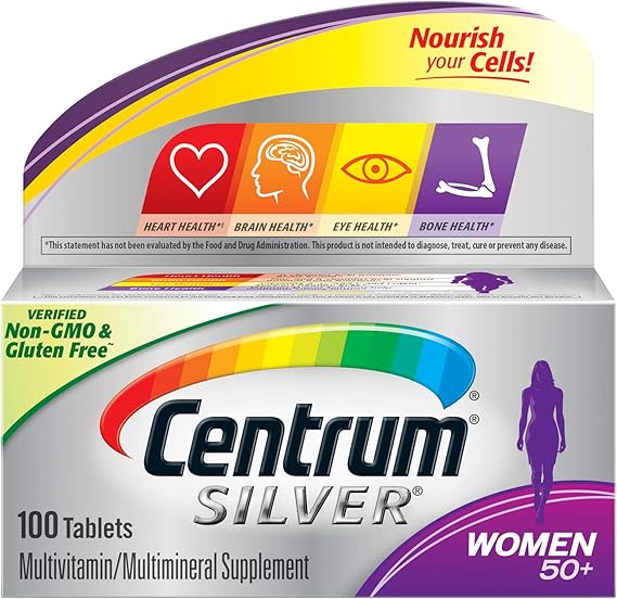 Centrum Silver Women's Multivitamin for Women 50 Plus, Multivitamin/Multimineral Supplement with Vitamin D3, B Vitamins, Calcium and Antioxidants, Gluten Free, Non-GMO Ingredients - 100 Count