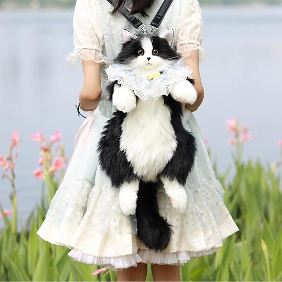 Chongker Realistic Cat Plush - Lifelike Cat Shape Backpack, Handmade, Cat Plush Pet, Adorable Appearance, Adequate Capacity, Lovely Accessory, Black Cat Backpack