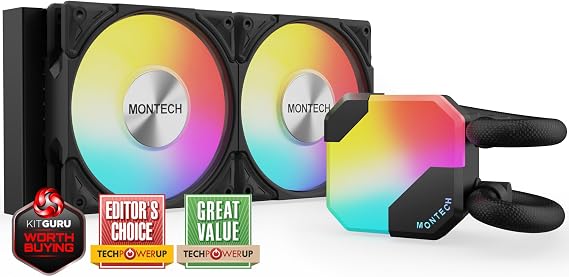 MONTECH HyperFlow ARGB 240 - AIO CPU Sıvı Soğutucu, Intel&AMD Uyumlu, Grafik Üstü Performans, Gelişmiş 3100RPM Su Pompası Tasarımı, 3X Metal Pro 12 ARGB Ultimate Soğutma Fanları - Siyah