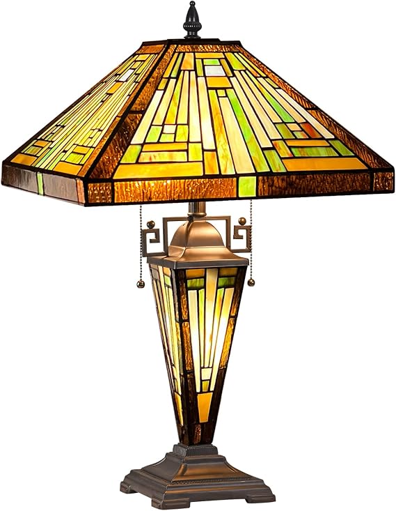 Capulina Tiffany Table Lamp Antique Amber Brown Stained Glass Lamp 3-Light
