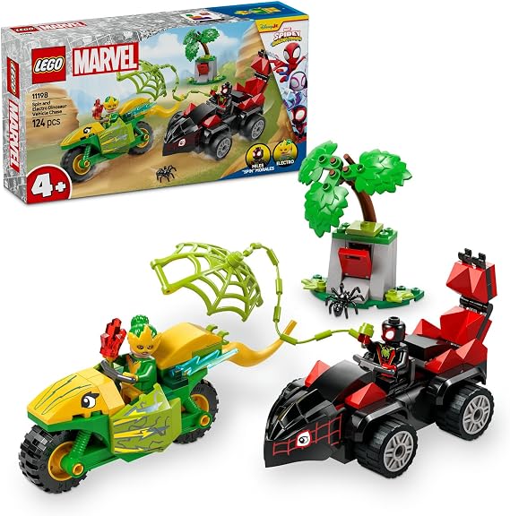 LEGO Marvel Spidey ve Arkadaşları Spin ve Electro Dinozor Aracı Takip 11198 | 4 Yaş ve Üzeri Çocuklar için 2 Süper Kahraman Minifigürü İçeren Yaratıcı Oyuncak Yapım Seti, Hediye Fikri (124 Parça)