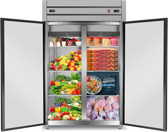 Commercial Freezer Refrigerators, Upright Refrigerator Freezer Combo 47" W Stainless Steel, 35 Cu.Ft Stand Up Freezers, Reach-in Cooling Double Door Fridge for Commercial Kitchen, Restaurant, Diner