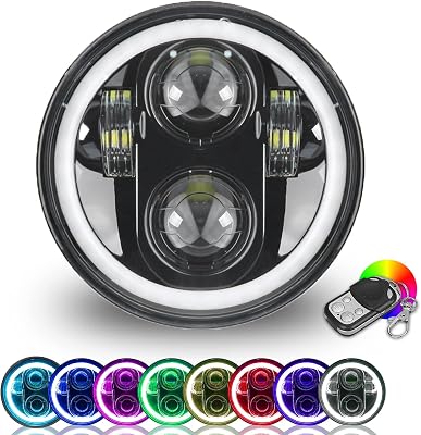 ROCCS 5.75 White Halo Led Headlight, Waterproof Motorcycle Headlight 5-34 Headlamp with Halo DRL Multicolor Angel Eyes Compatible with Harley Dyna Sportster 883 72 48