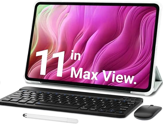 EHFiDC 11 Inch Tablet Android 14 Tablets, 2024 Newest GMS Certified, Octa Core Tablet PC with Keyboard/Mouse/Case12GB RAM 128GB ROM 1TB Expand, 8000mAh, Fast Charging, 5GWiFi, BT5.0, FM, GPS (Black)