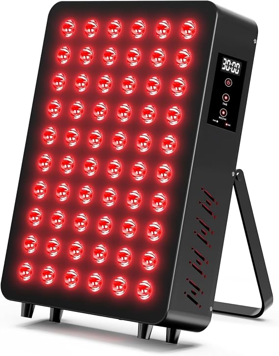 Red Light Therapy Panel, 660nm Red & 850nm Near Infrared Light Therapy Device with TENS & EMS Functions, 60 Dual Chip LEDs, 6 Programs, Timer, Stand, High Power LED Light Therapy Lamp for Face Body