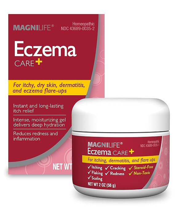 MagniLife Eczema Care+, 2 Oz, Moisturizing Gel for Itchy, Dry Skin, Fast Relief for Dermatitis & Eczema Flare-Ups with Natural Ingredients, Aloe, Calendula & Tea Tree Oil, No Steroid & Parabens