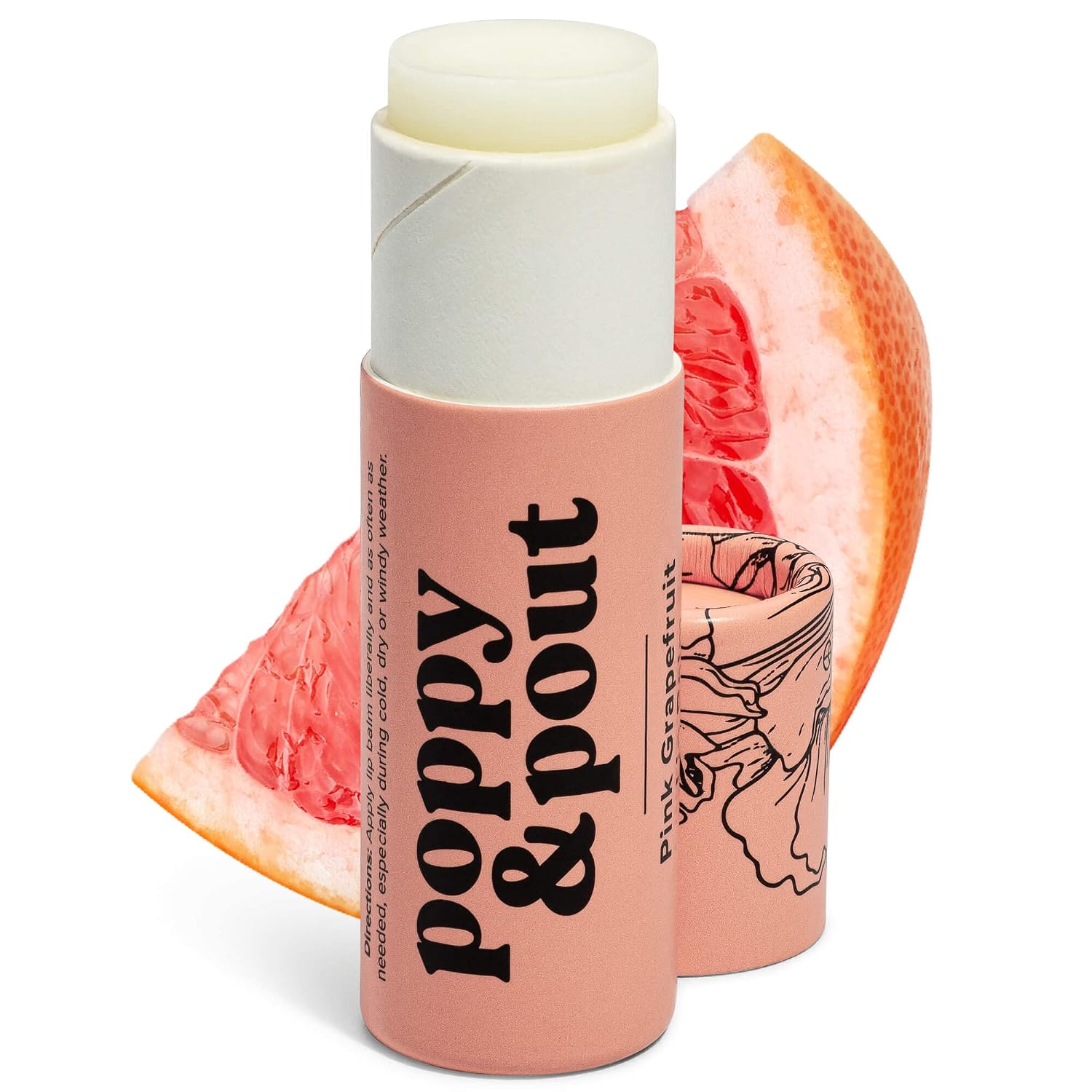 Poppy & Pout All Natural Lip Balm, 0.3oz Cardboard Tube, Hand-filled - Beeswax, Vitamin E, Organic Coconut Oil, Cruelty Free Pink Grapefruit