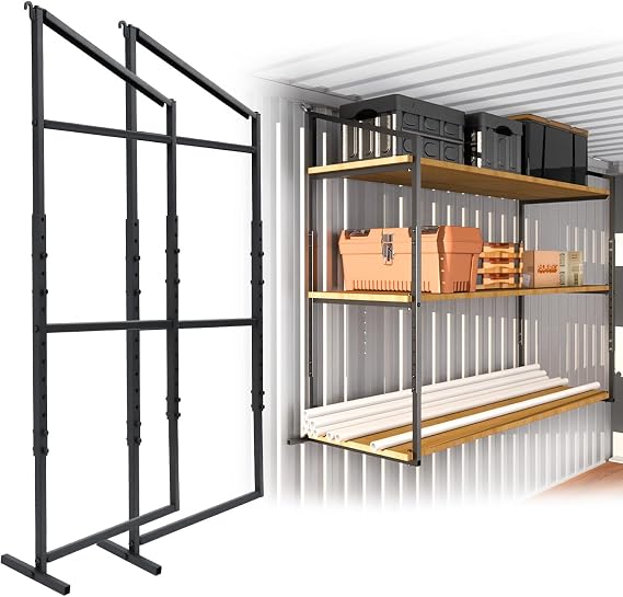 Shipping Container Shelving Rack, Adjustable for 12in 24in Lumber