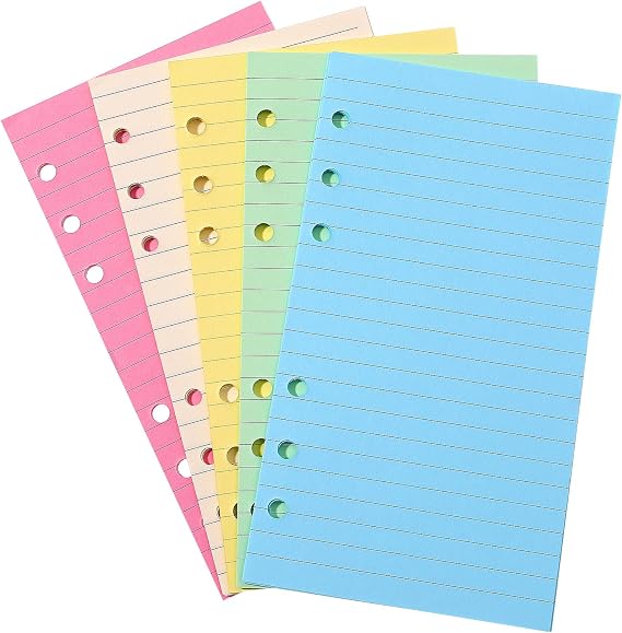 NUOBESTY Colorful 6-Holes Loose Leaf Papers Punched Lined Fillers for A6 Notebook Planner Inserts (50 Pages)
