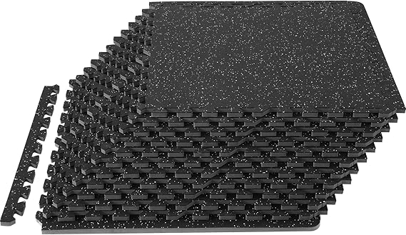 VEVOR 0.56Inch 48sq.ft 12 Tiles Gym Flooring for Home Gym, Rubber Top with High Density EVA Foam, 25 x 25In Gym Floor Exercise Equipment Mats, Interlocking Gym Mats, Puzzle Workout Mats, Black & Gray | Rubber Top with High Density EVA Foam, 25 x 25 in Floor Exercise Equipment Mats, Interlocking, Shock Absorbing, for Workout
