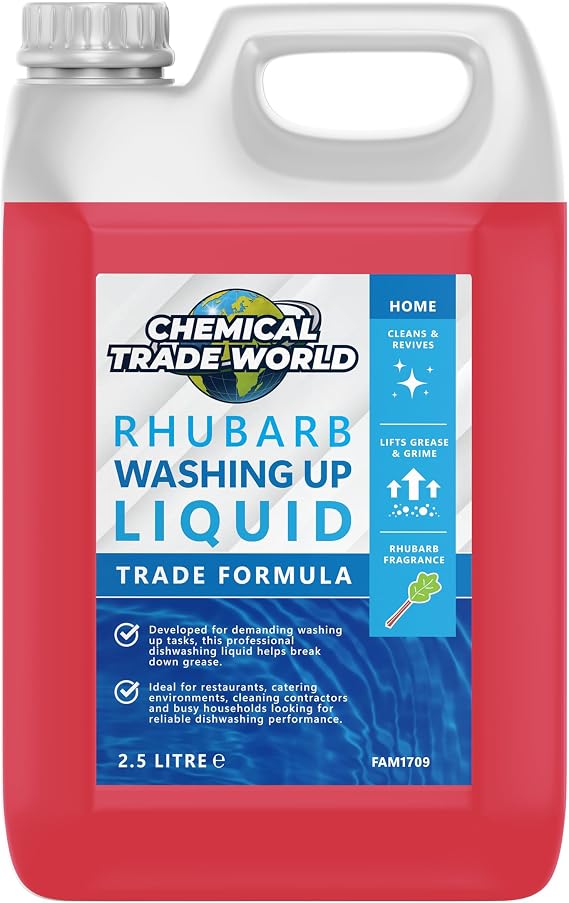 Washing Up Liquid (Rhubarb) - Professional Dishwashing Detergent for Plates, Glassware & Kitchenware - Trade Size 2.5L