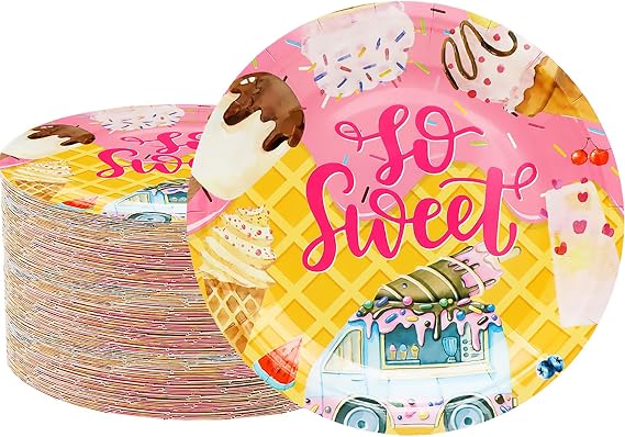 50 Pcs Ice Cream Party Supplies - 7 Dessert Plates, Sweet One Popsicle Plates for Girls Birthday Party Decorations Ice Cream Truck
