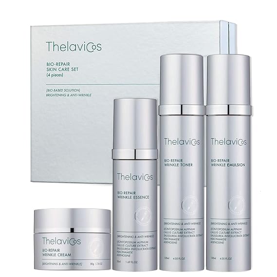 Bio Repair Wrinkle Skin Care Set (4 Pieces) K-Beauty Renewing Nightly Treatment for Sensitive Skin | Includes Toner 120ml, Emulsion 120ml, Essence 50ml, Cream 50g