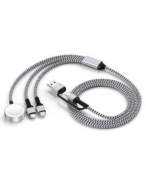3 in 2 USB C Cable for Apple Watch Charger Fast Charging, Multi USB A&C to Type C/Lightning Cable iWatch Magnetic Wireless Charger for iWatch Ultra/11/10/9/8/7/6/5/4/3/2/1 & iPhone 17/16/15/14/13-6FT
