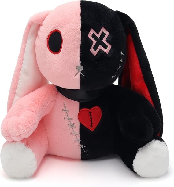 Goth Bunny Plush Horror Easter Creepy Spooky Crazy Rabbit Plushie Toy | 9.8"/11.8" Gothic Doll, Machine Washable, Scary Dreadfuls Halloween Plushie, Valentine's Day, Easter Stuffed Animal