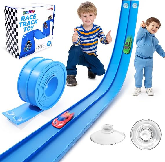Flexible Race Track for Kids: 15 Ft Flex Race Car Ramp with Suction Cup
