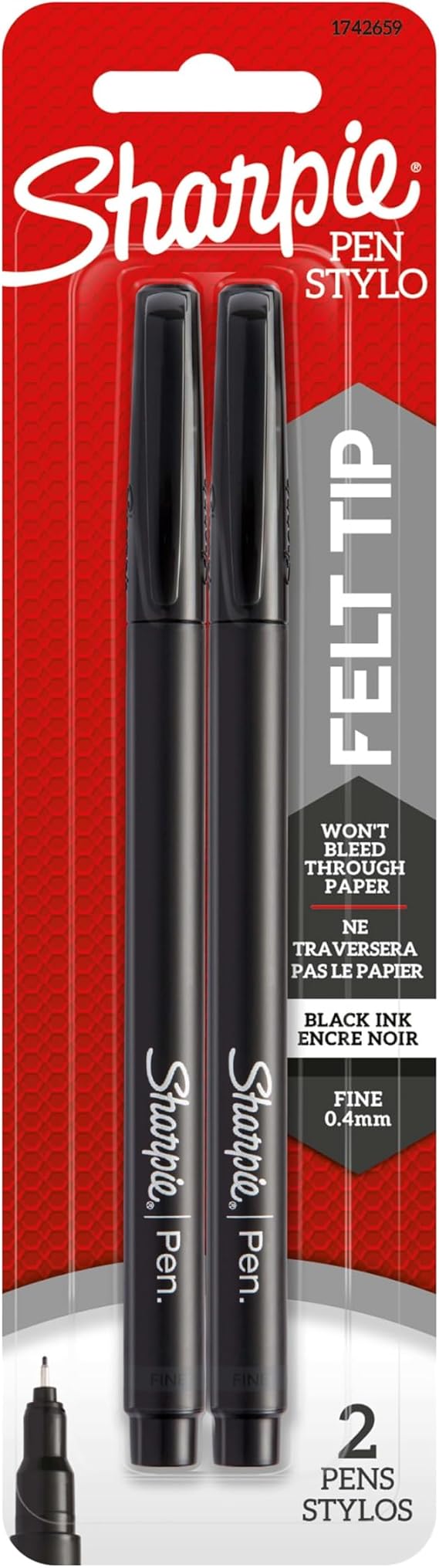 Sharpie Felt Tip Pens, Fine Point, Black, 2 Count