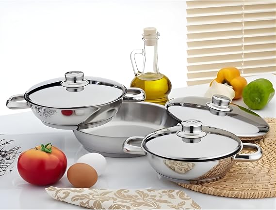 Paslanmaz Çelik Omlet Tava Seti, Kapaklı, 3 Adet, 16cm, 18cm, 20cm, 6 Parça