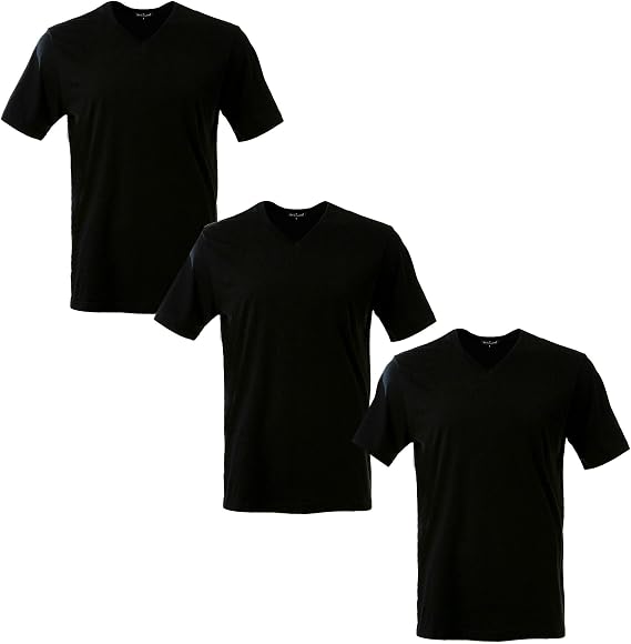Mens V-Neck T-Shirt 3 Pack, 100% Combed Cotton Short Sleeve Tees, Soft Prewashed Preshrunk Regular Fit Casual Basic